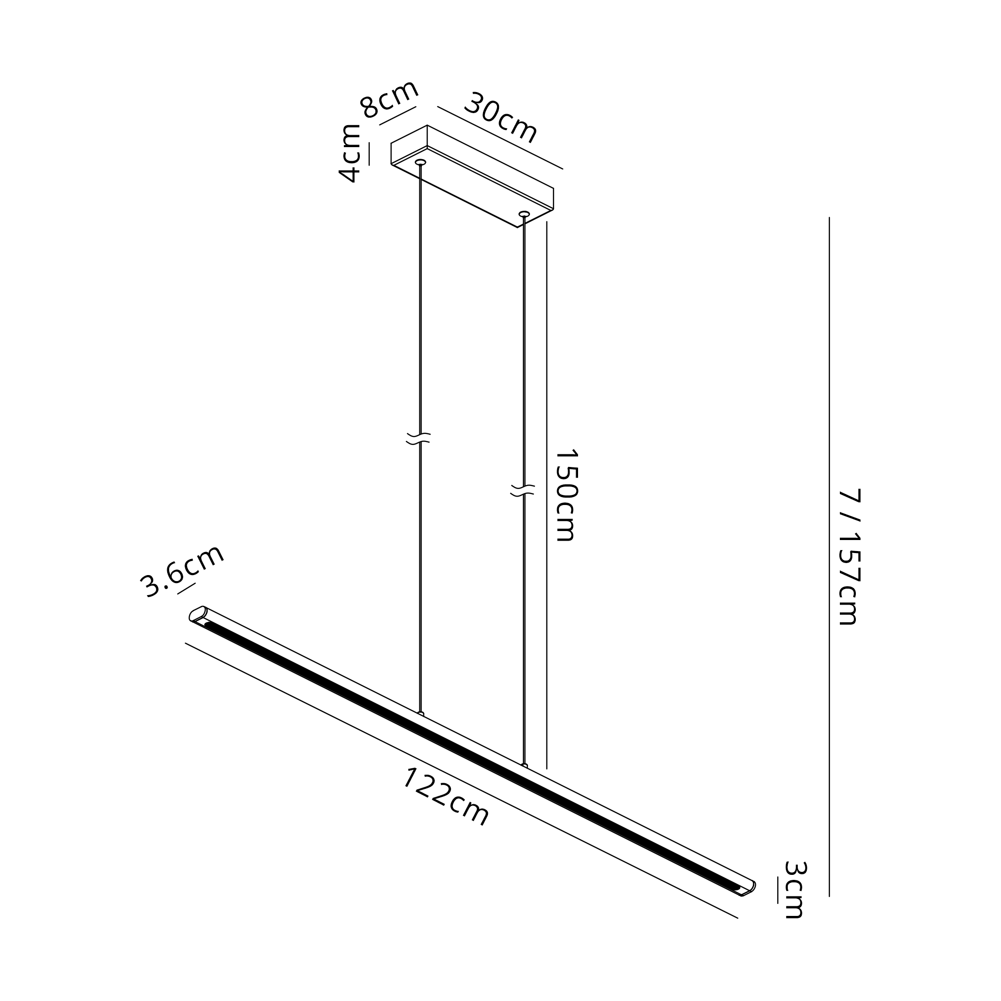 M8955  Lineal 1.2m Linear Pendant 38W LED 3000K Painted Gold